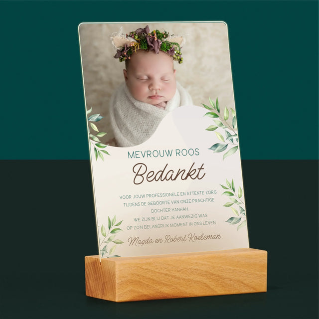 Foto En Handtekening: Bedankt Aan De Vroedvrouw - Afdruk Op Acrylglas (Verticaal)