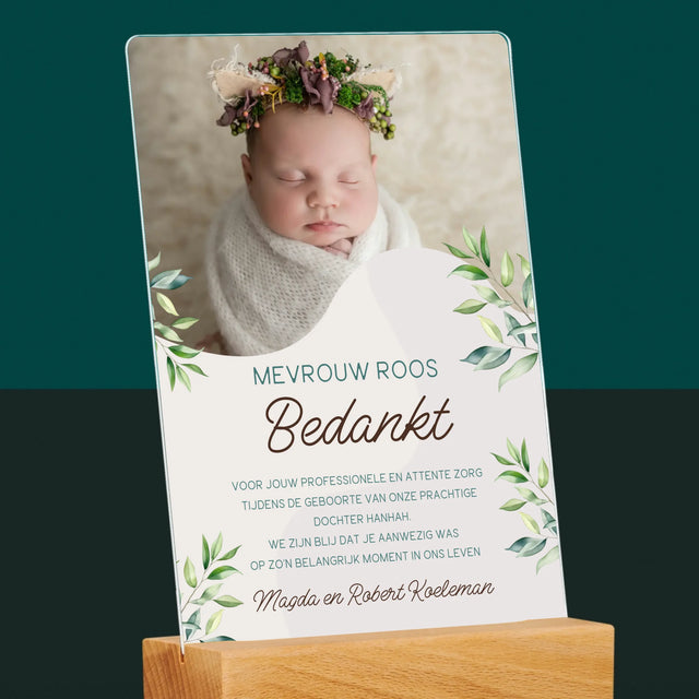 Foto En Handtekening: Bedankt Aan De Vroedvrouw - Afdruk Op Acrylglas (Verticaal)