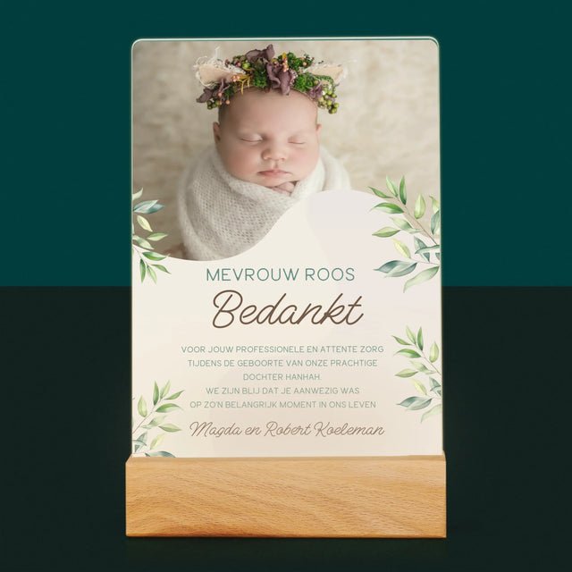 Foto En Handtekening: Bedankt Aan De Vroedvrouw - Afdruk Op Acrylglas (Verticaal)
