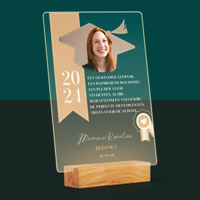 Foto En Handtekening: Diploma Voor De Leerkracht - Afdruk Op Acrylglas (Verticaal)