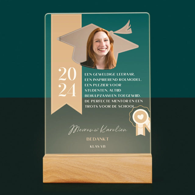 Foto En Handtekening: Diploma Voor De Leerkracht - Afdruk Op Acrylglas (Verticaal)