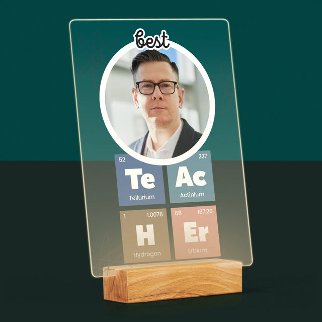 Foto En Handtekening: Teacher Chemische Elementen - Afdruk Op Acrylglas (Verticaal)