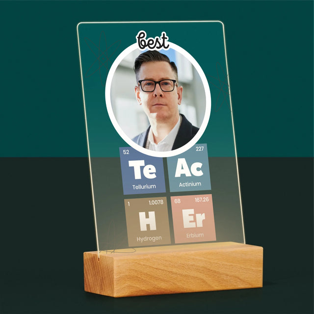 Foto En Handtekening: Teacher Chemische Elementen - Afdruk Op Acrylglas (Verticaal)