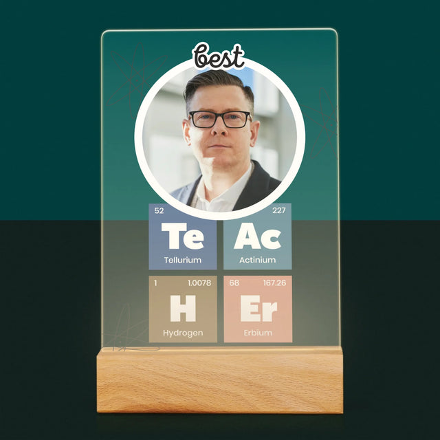 Foto En Handtekening: Teacher Chemische Elementen - Afdruk Op Acrylglas (Verticaal)