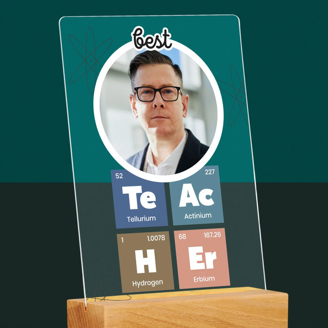 Foto En Handtekening: Teacher Chemische Elementen - Afdruk Op Acrylglas (Verticaal)