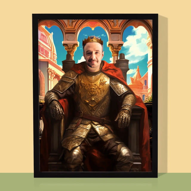 Koninklijk Portret: Koning Op De Troon - Afdruk Met Frame 30X40 (Verticaal)