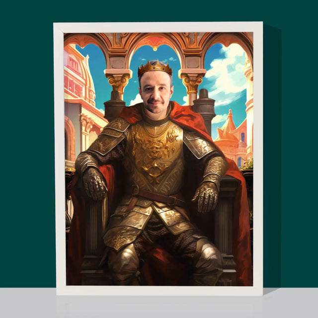 Koninklijk Portret: Koning Op De Troon - Afdruk Met Frame 30X40 (Verticaal)