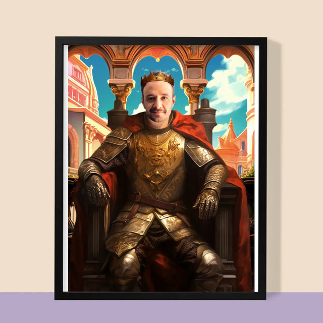 Koninklijk Portret: Koning Op De Troon - Afdruk Met Frame 30X40 (Verticaal)