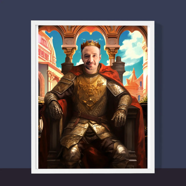 Koninklijk Portret: Koning Op De Troon - Afdruk Met Frame 30X40 (Verticaal)