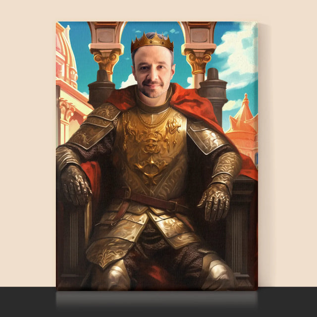 Koninklijk Portret: Koning Op De Troon - Afdruk Met Frame 30X40 (Verticaal)