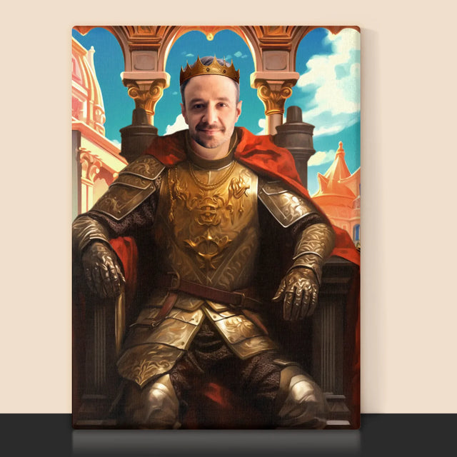 Koninklijk Portret: Koning Op De Troon - Afdruk Met Frame 30X40 (Verticaal)