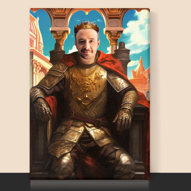 Koninklijk Portret: Koning Op De Troon - Afdruk Met Frame 30X40 (Verticaal)