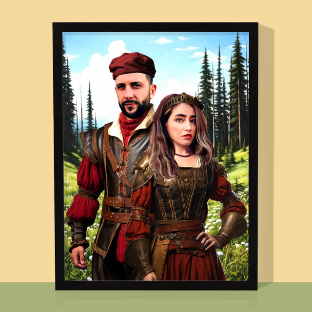 Koninklijk Portret: Hofelijk Paar - Afdruk Met Frame 30X40 (Verticaal)