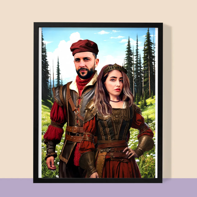 Koninklijk Portret: Hofelijk Paar - Afdruk Met Frame 30X40 (Verticaal)