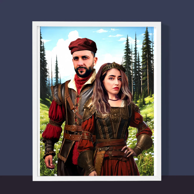 Koninklijk Portret: Hofelijk Paar - Afdruk Met Frame 30X40 (Verticaal)