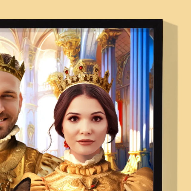 Koninklijk Portret: Koning En Koningin Met Huisdier - Afdruk Met Frame 30X40 (Verticaal)