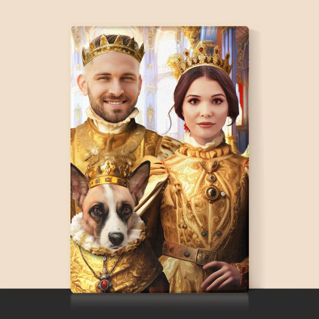 Koninklijk Portret: Koning En Koningin Met Huisdier - Afdruk Met Frame 30X40 (Verticaal)