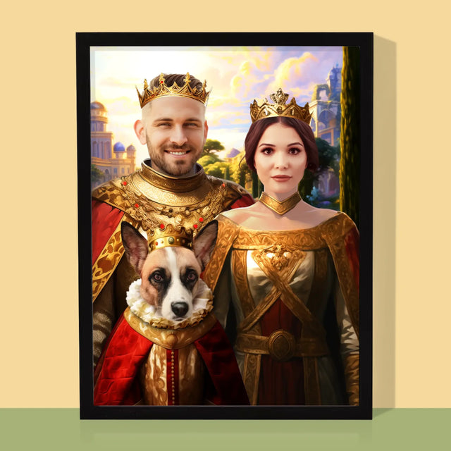 Koninklijk Portret: Het Koninklijke Paar Met Hun Huisdier - Afdruk Met Frame 30X40 (Verticaal)