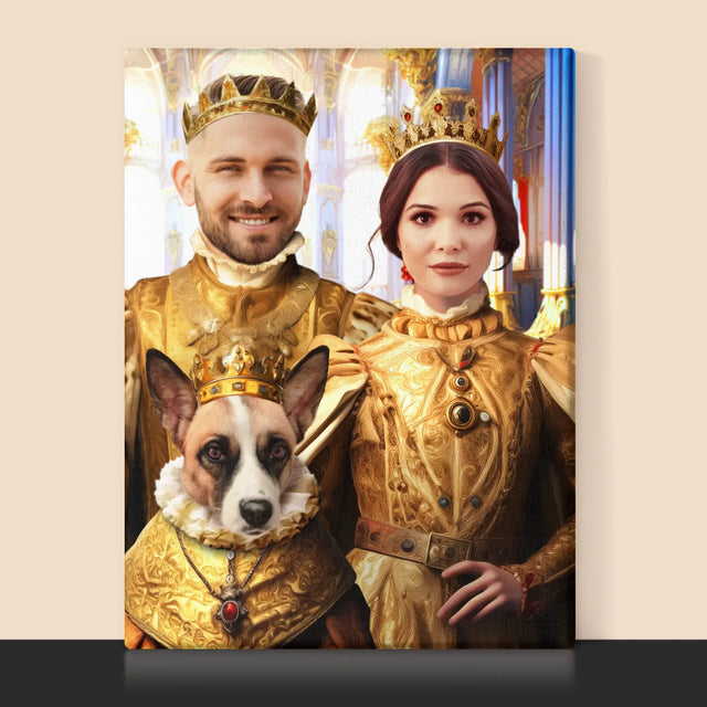 Koninklijk Portret: Koning En Koningin Met Huisdier - Afdruk Met Frame 30X40 (Verticaal)