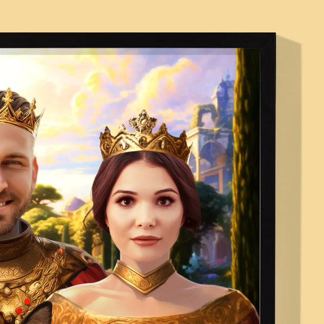 Koninklijk Portret: Het Koninklijke Paar Met Hun Huisdier - Afdruk Met Frame 30X40 (Verticaal)