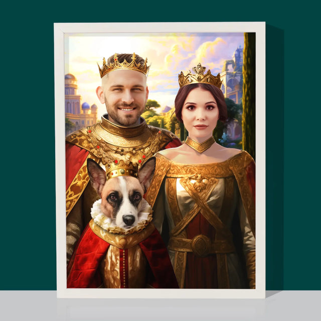 Koninklijk Portret: Het Koninklijke Paar Met Hun Huisdier - Afdruk Met Frame 30X40 (Verticaal)