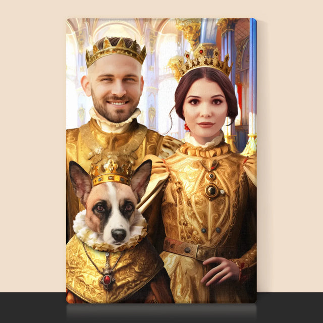 Koninklijk Portret: Koning En Koningin Met Huisdier - Afdruk Met Frame 30X40 (Verticaal)