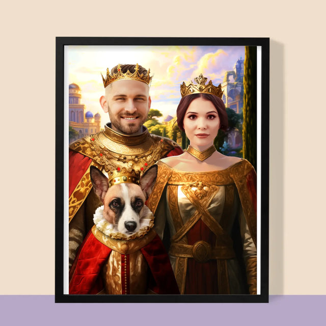 Koninklijk Portret: Het Koninklijke Paar Met Hun Huisdier - Afdruk Met Frame 30X40 (Verticaal)