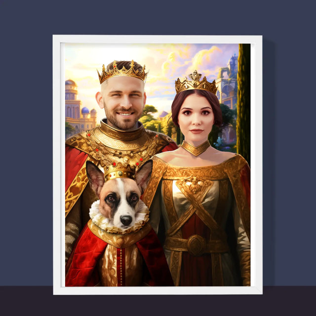 Koninklijk Portret: Het Koninklijke Paar Met Hun Huisdier - Afdruk Met Frame 30X40 (Verticaal)