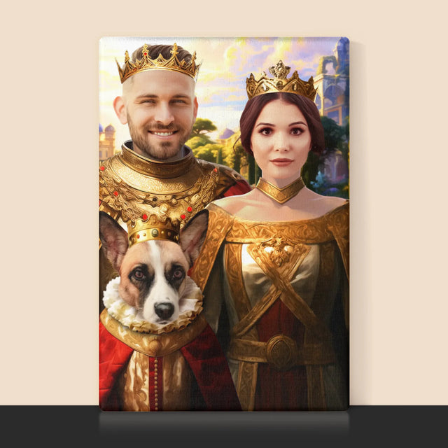 Koninklijk Portret: Het Koninklijke Paar Met Hun Huisdier - Afdruk Met Frame 30X40 (Verticaal)