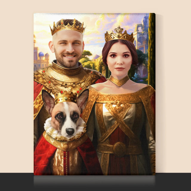 Koninklijk Portret: Het Koninklijke Paar Met Hun Huisdier - Afdruk Met Frame 30X40 (Verticaal)