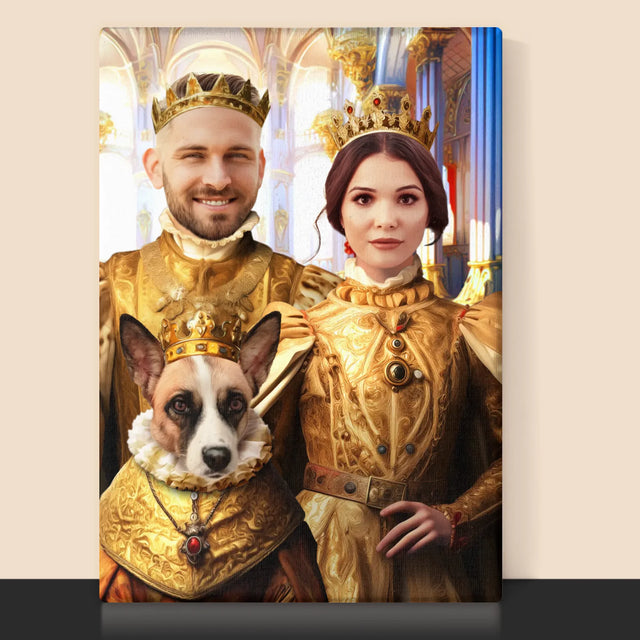 Koninklijk Portret: Koning En Koningin Met Huisdier - Afdruk Met Frame 30X40 (Verticaal)