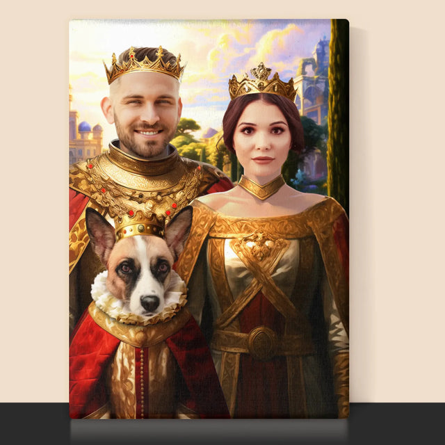 Koninklijk Portret: Het Koninklijke Paar Met Hun Huisdier - Afdruk Met Frame 30X40 (Verticaal)