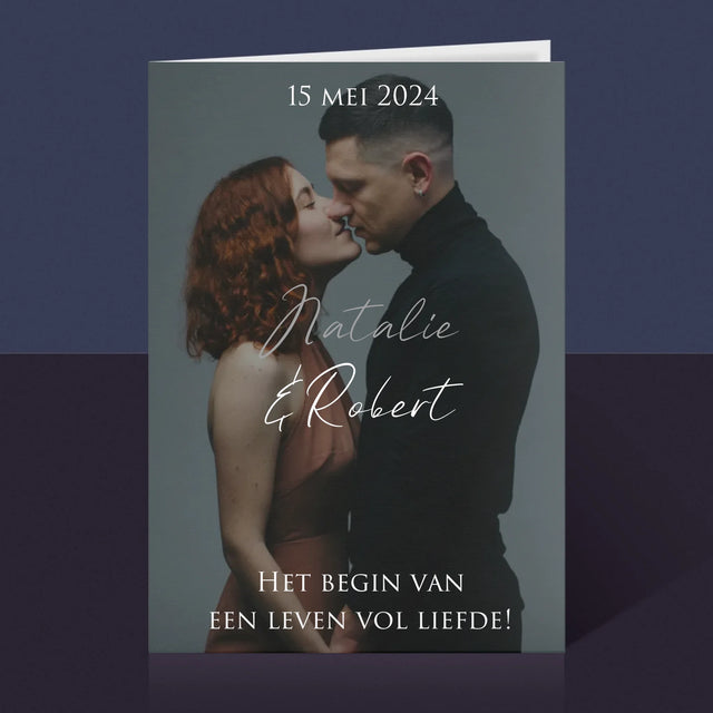 Foto En Handtekening: Trouwfoto Met Wensen - Wenskaart