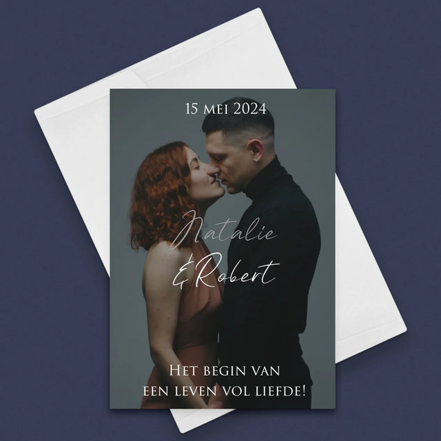 Foto En Handtekening: Trouwfoto Met Wensen - Wenskaart