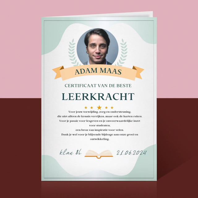 Foto En Handtekening: Certificaat Van De Beste Leerkracht - Wenskaart