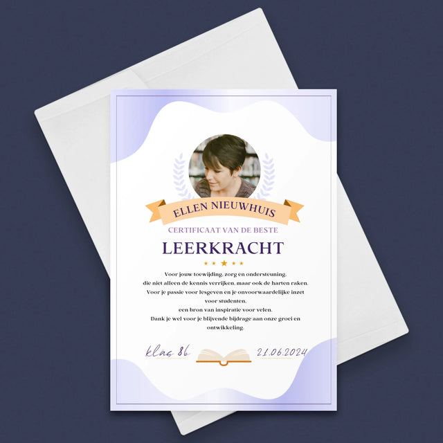 Foto En Handtekening: Certificaat Van De Beste Leerkracht - Wenskaart