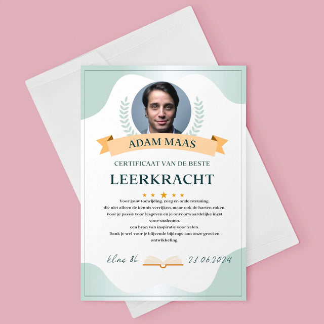 Foto En Handtekening: Certificaat Van De Beste Leerkracht - Wenskaart