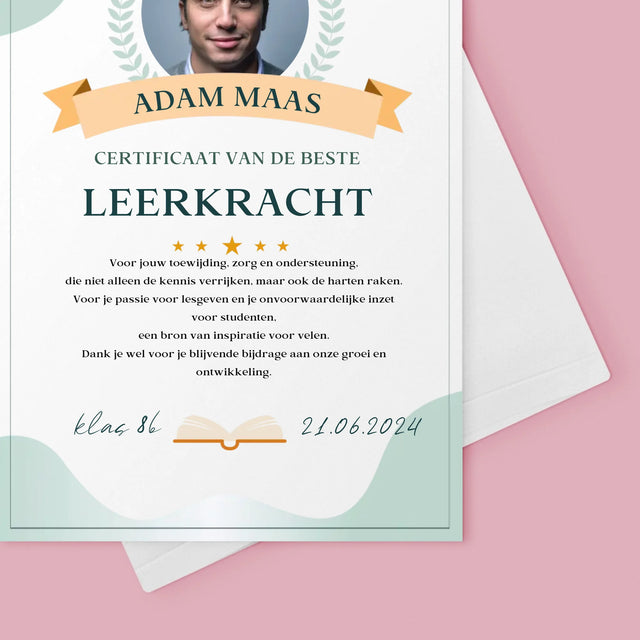 Foto En Handtekening: Certificaat Van De Beste Leerkracht - Wenskaart