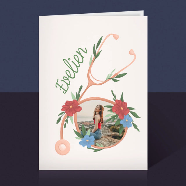 Foto En Handtekening: Stethoscoop Bloemen - Wenskaart