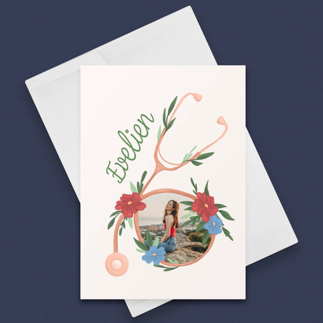 Foto En Handtekening: Stethoscoop Bloemen - Wenskaart