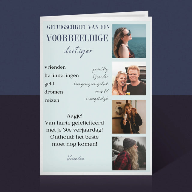 Fotocollage: Getuigschrift Van Een Voorbeeldige Dertiger - Wenskaart