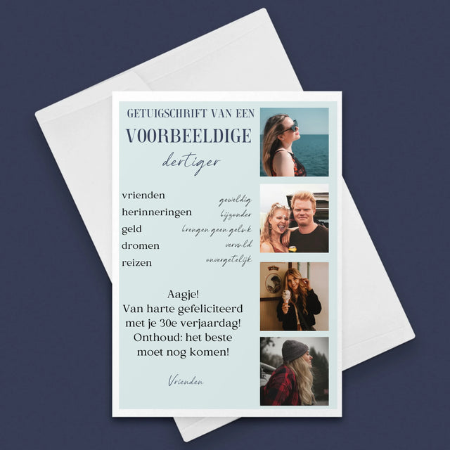 Fotocollage: Getuigschrift Van Een Voorbeeldige Dertiger - Wenskaart