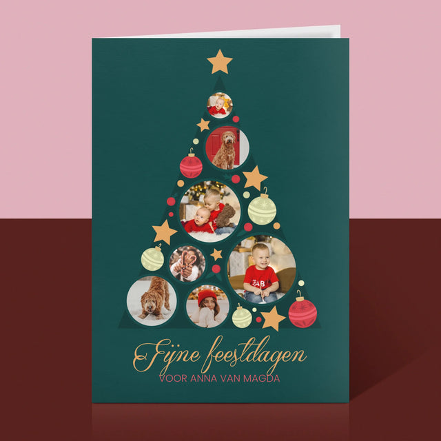 Fotocollage: Kerstboom, Kerstballen - Wenskaart