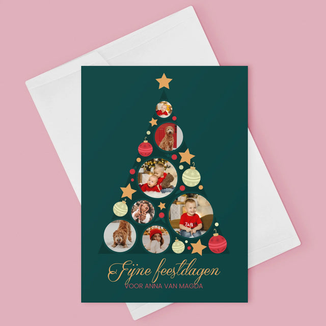 Fotocollage: Kerstboom, Kerstballen - Wenskaart