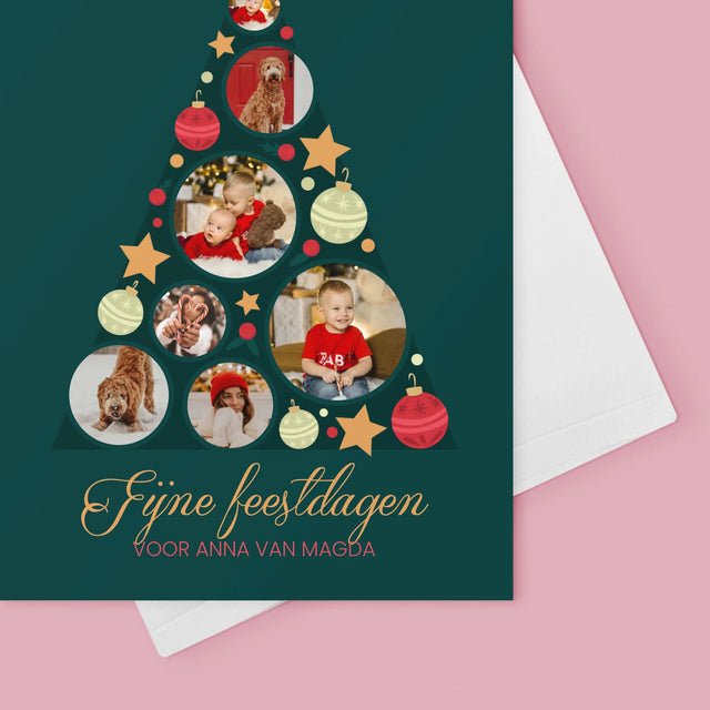 Fotocollage: Kerstboom, Kerstballen - Wenskaart