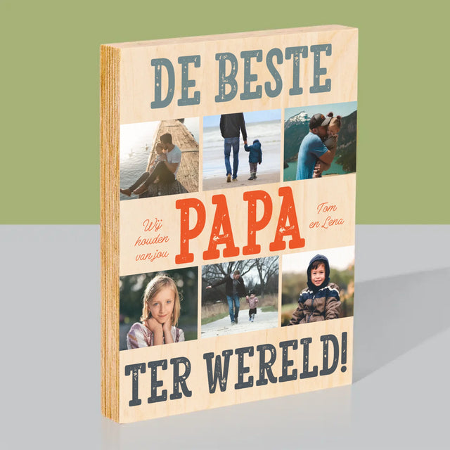 Fotocollage: De Beste Papa Ter Wereld, Foto'S - Afdruk Op Hout (Verticaal)