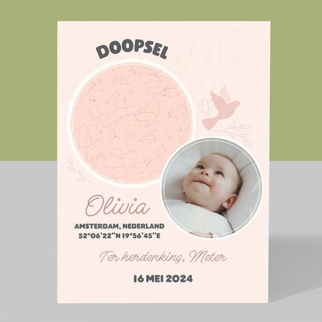 Starrenkaart: Doopsel - Afdruk Op Hout (Verticaal)