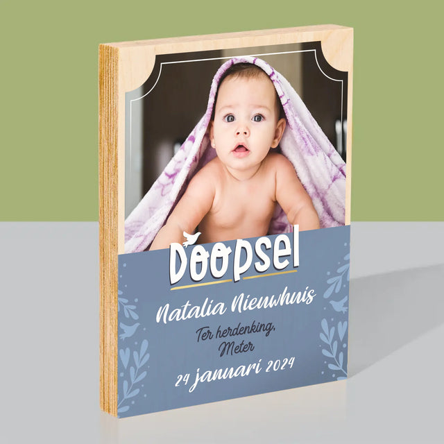 Foto En Handtekening: Doopsel - Afdruk Op Hout (Verticaal)