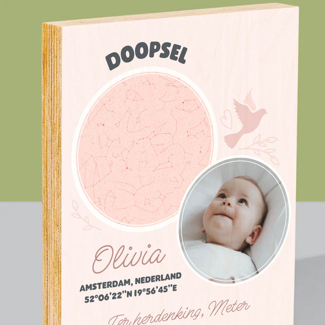 Starrenkaart: Doopsel - Afdruk Op Hout (Verticaal)