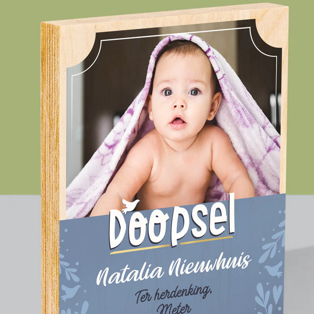 Foto En Handtekening: Doopsel - Afdruk Op Hout (Verticaal)